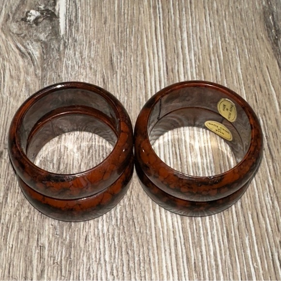 Vintage Set Of 4 Mahogany Napkin Holder Brown Black  Retro Made In Hong Kong - Picture 2 of 8